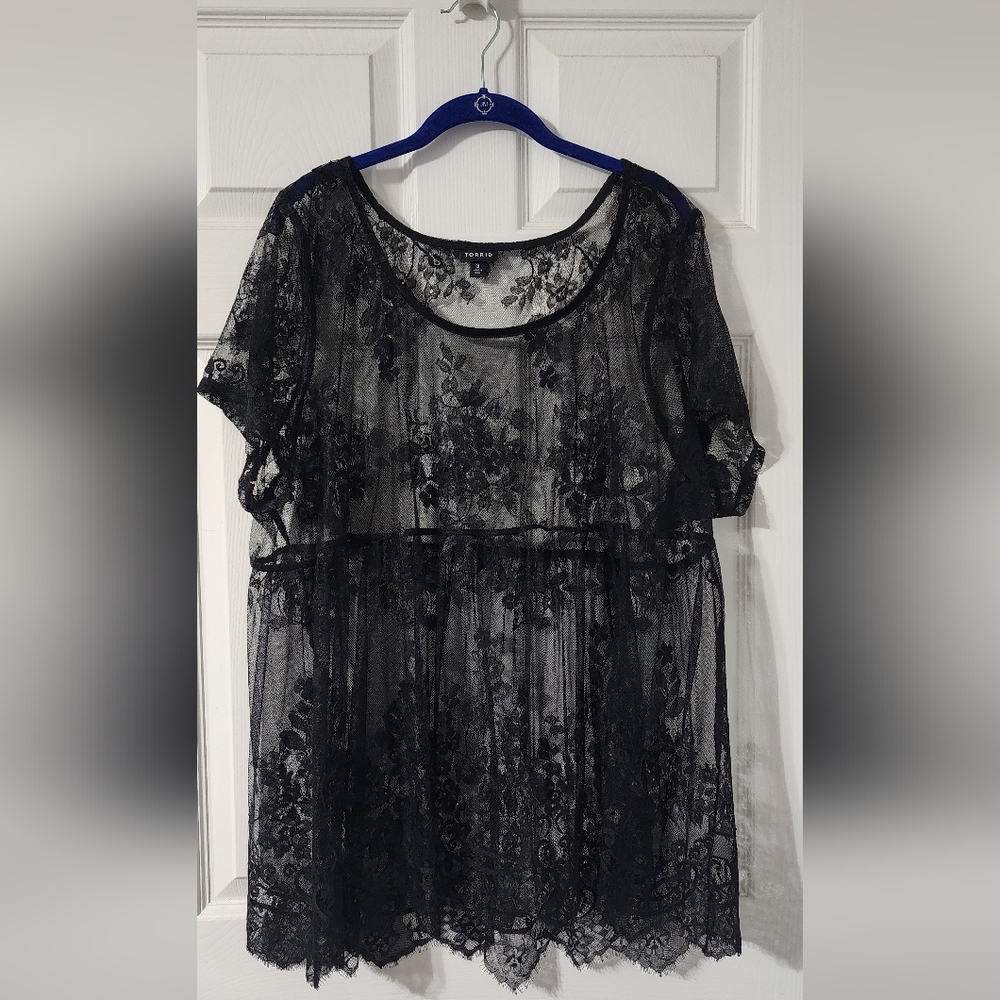 Torrid Black Mesh Lace Babydoll Top